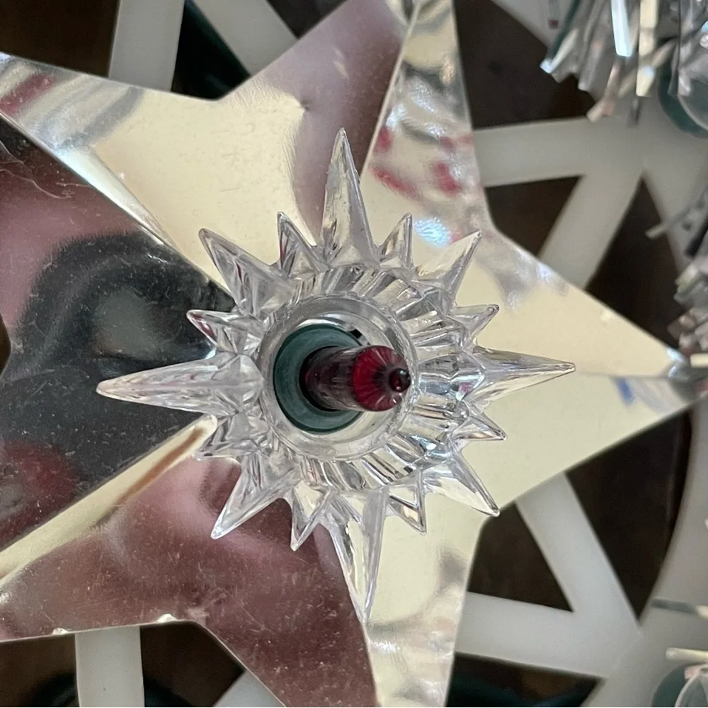 Holiday Star Wreath Vintage Multi Color Light Star Ring Silver‎ Tinsel Christmas